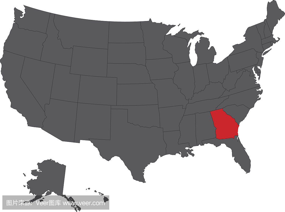 格鲁吉亚红色地图在灰色美国地图矢量