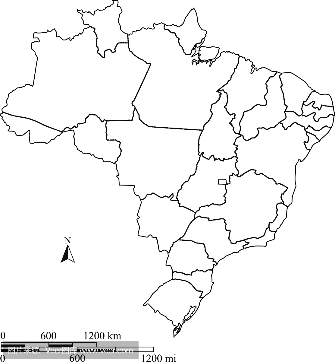 巴西地图矢量轮廓与鳞片在空白设计