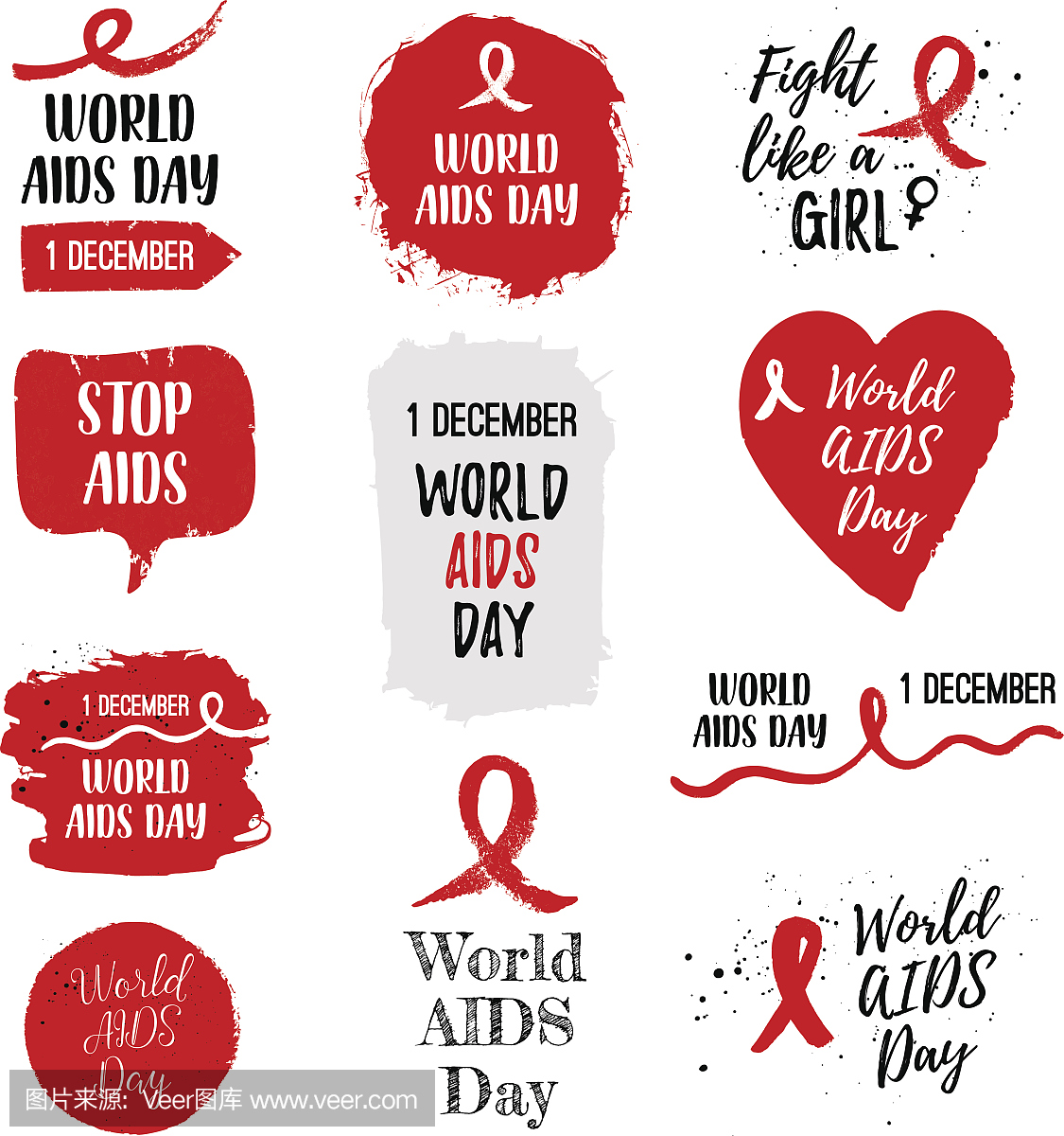 世界艾滋病日1月1日横幅,标志,徽章,元素集。矢