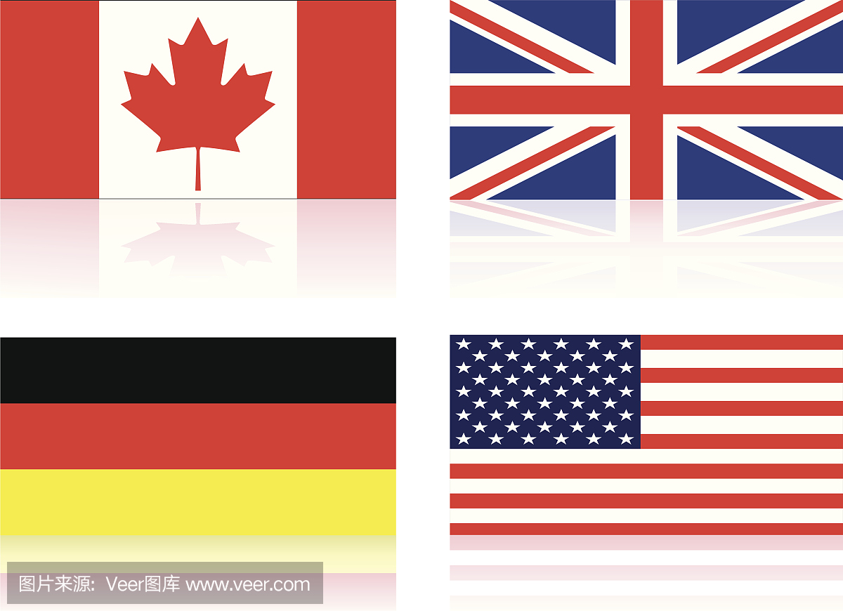 加拿大,英国,德国和美国国旗在一套