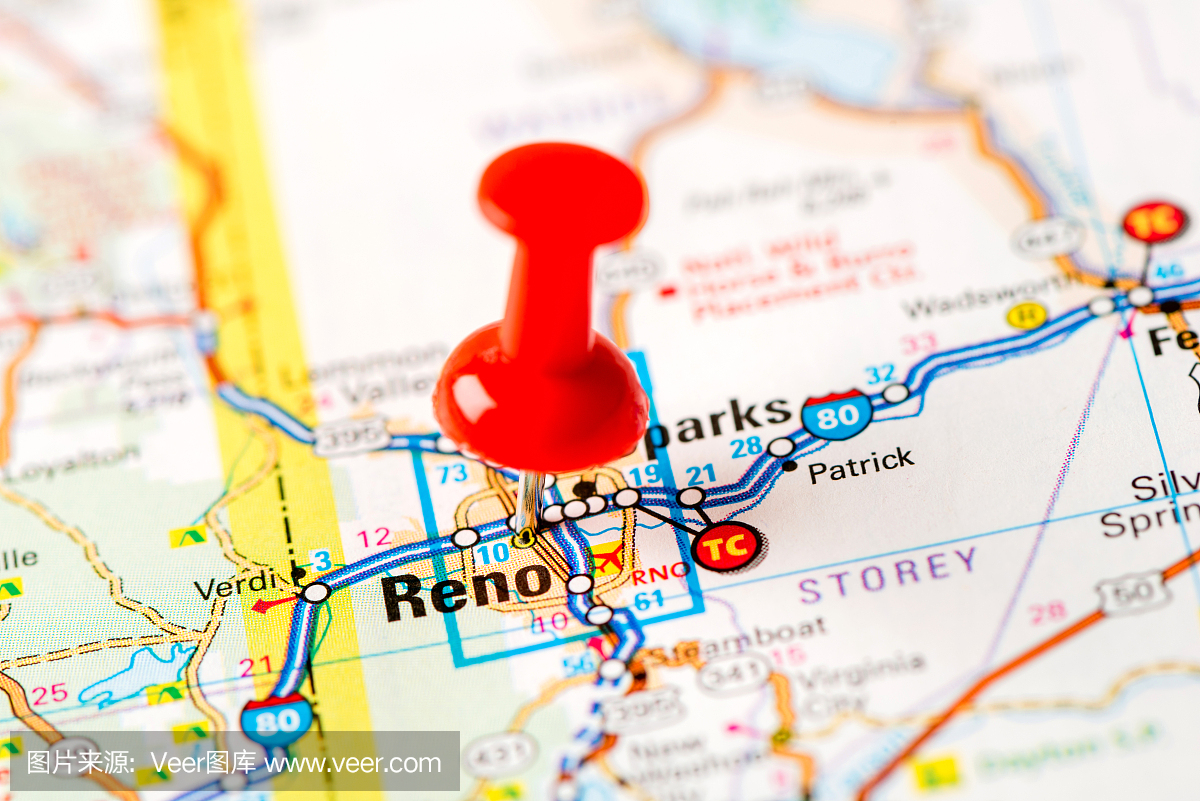 美国首都城市地图系列:里诺,内华达州