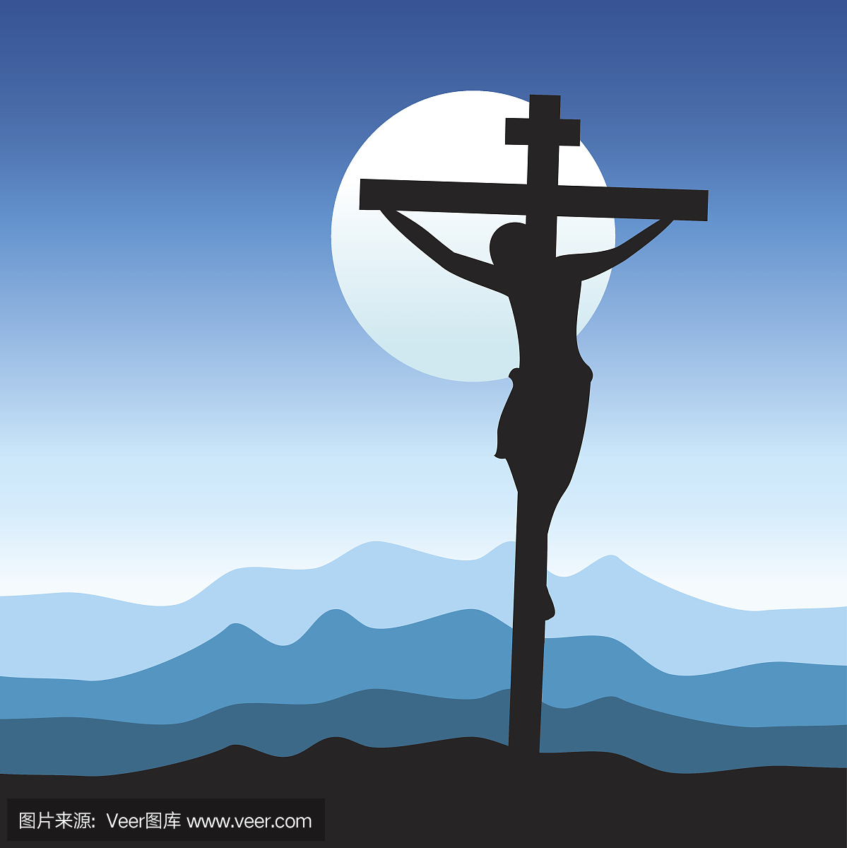 耶稣基督被钉十字架在蓝色背景。