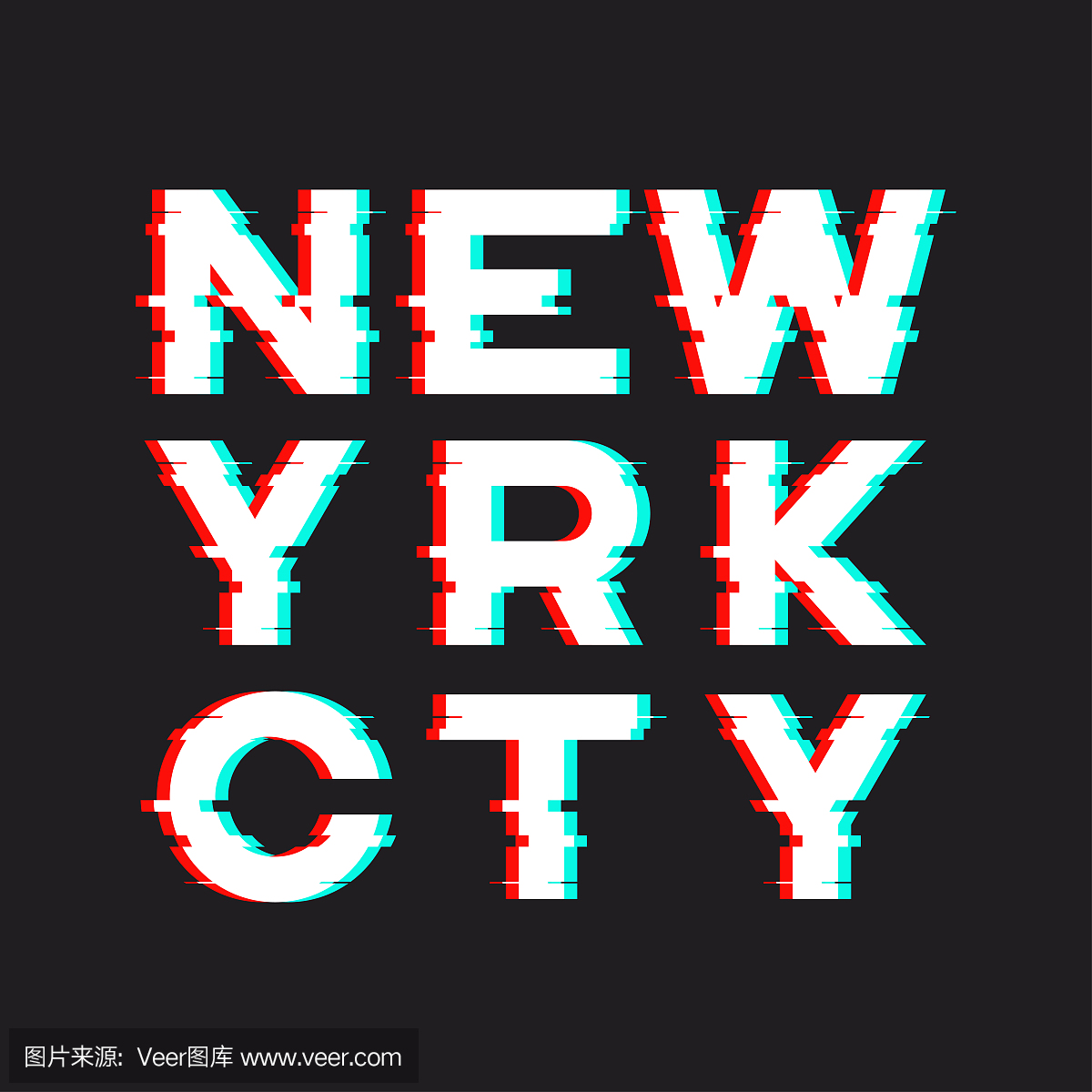 纽约T恤和服装设计有噪音,小故障,失真效应。