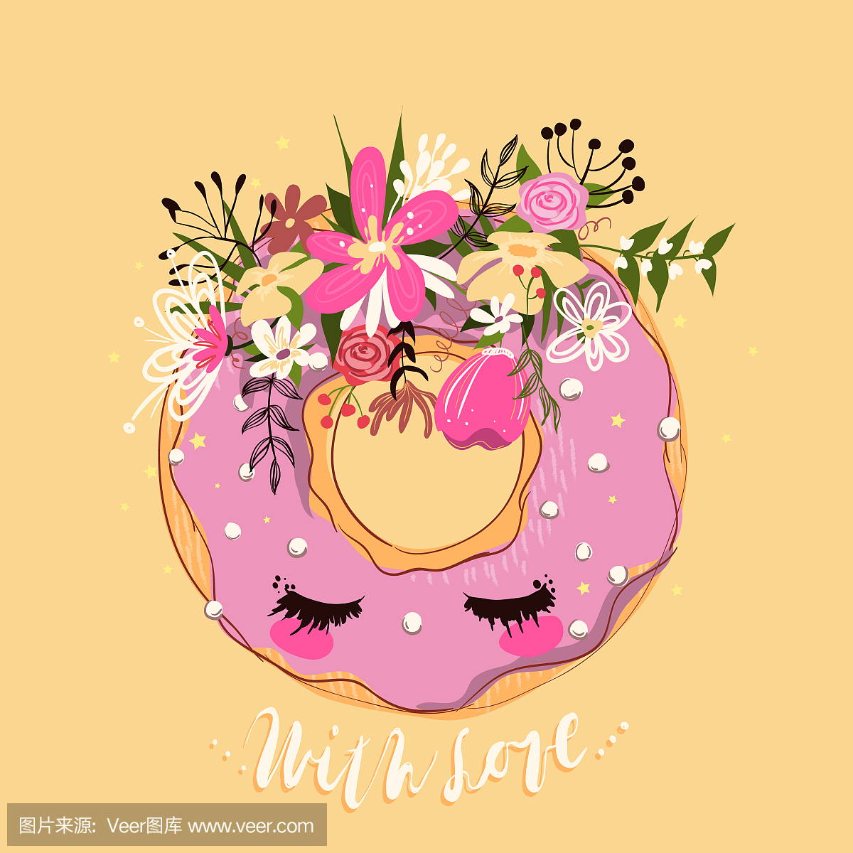 可爱的手绘甜甜圈(甜甜圈)梦见鲜花花圈,糖珍珠