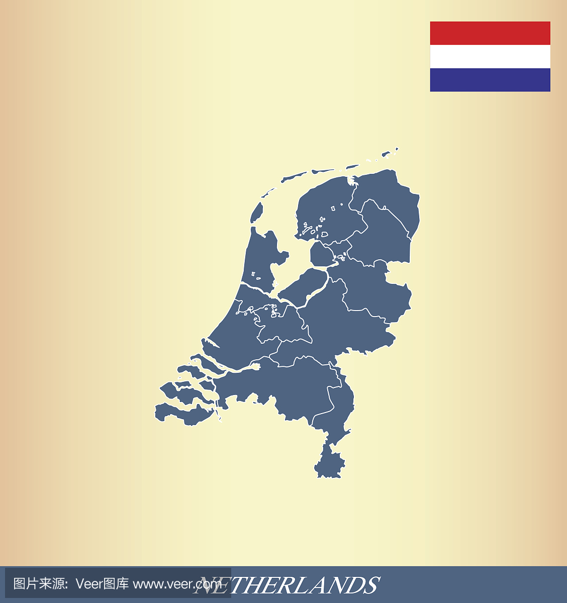 荷兰地图轮廓矢量和荷兰旗矢量大纲