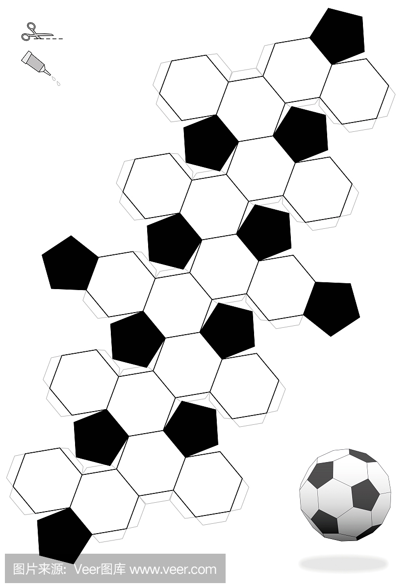截头二十面体。足球模板用于制作一个3d对象