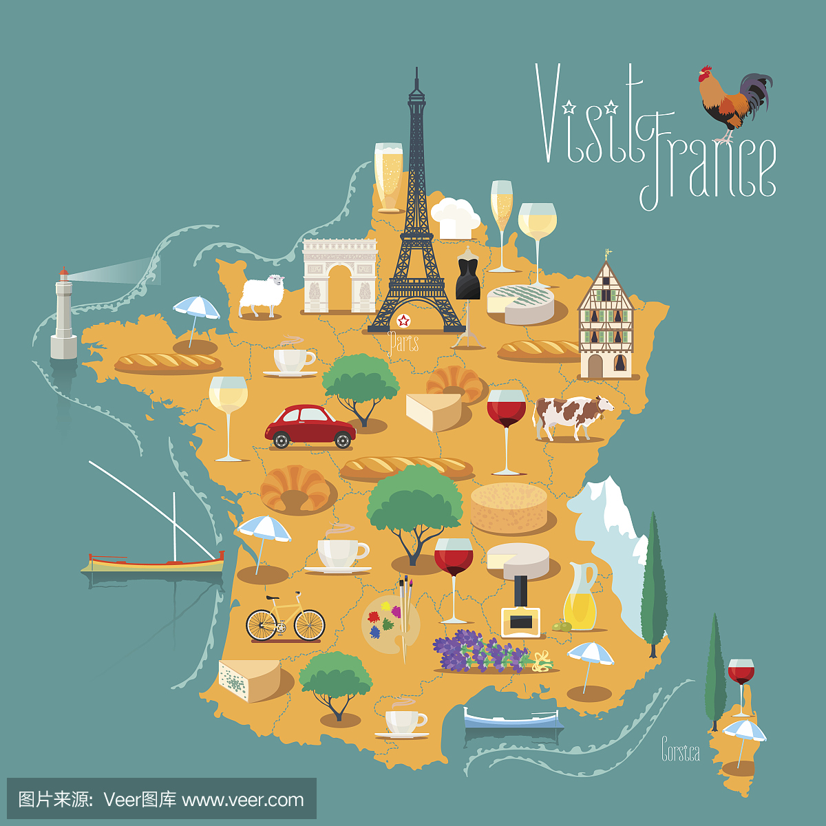 法国矢量孤立的插图的地图
