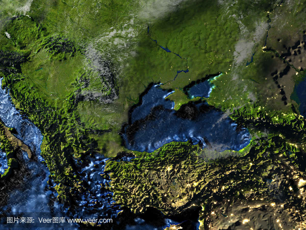 高加索地区在地球上晚上 - 可见的海底