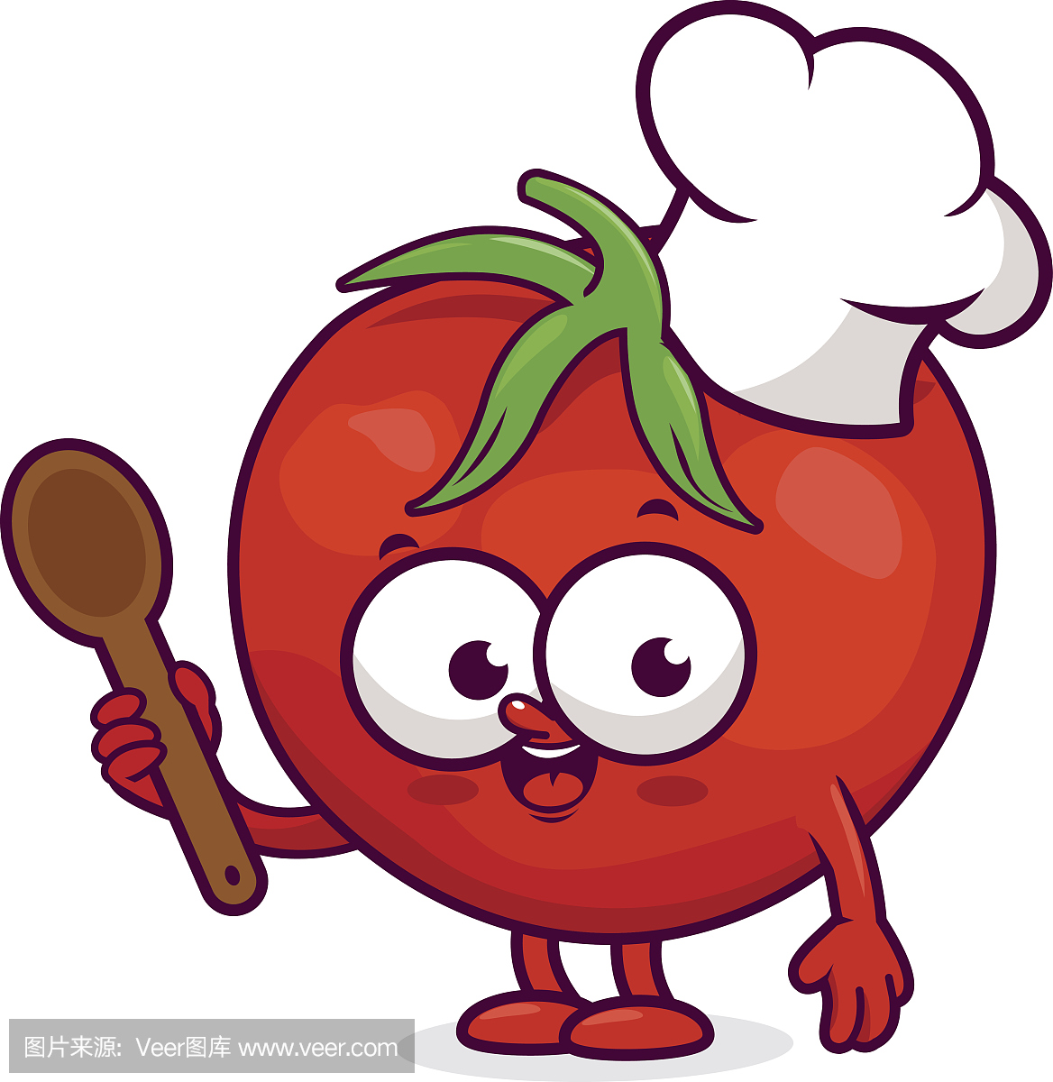 卡通蕃茄厨师拿着烹饪勺子