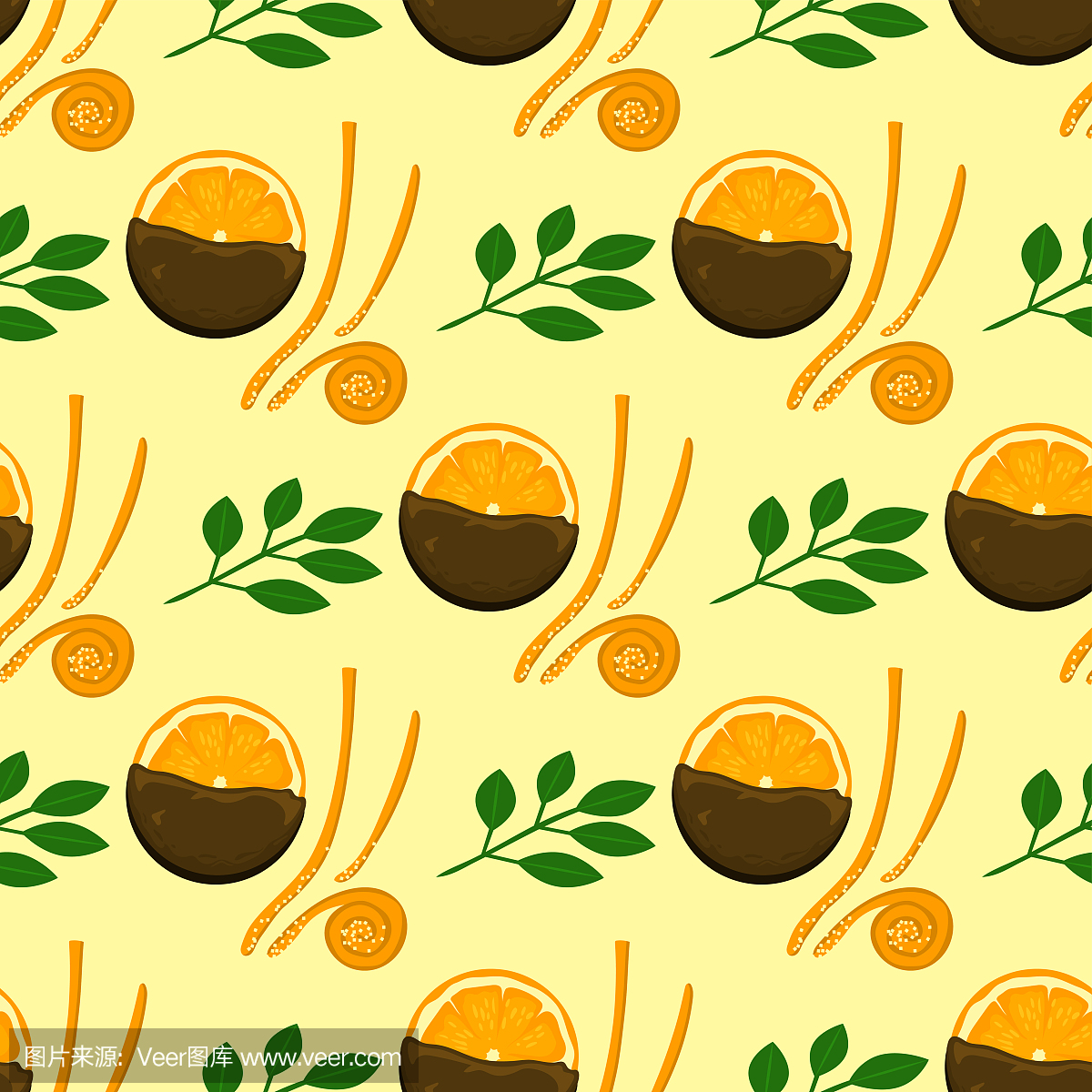 橘子无缝图案背景图天然柑橘类水果矢量多汁的