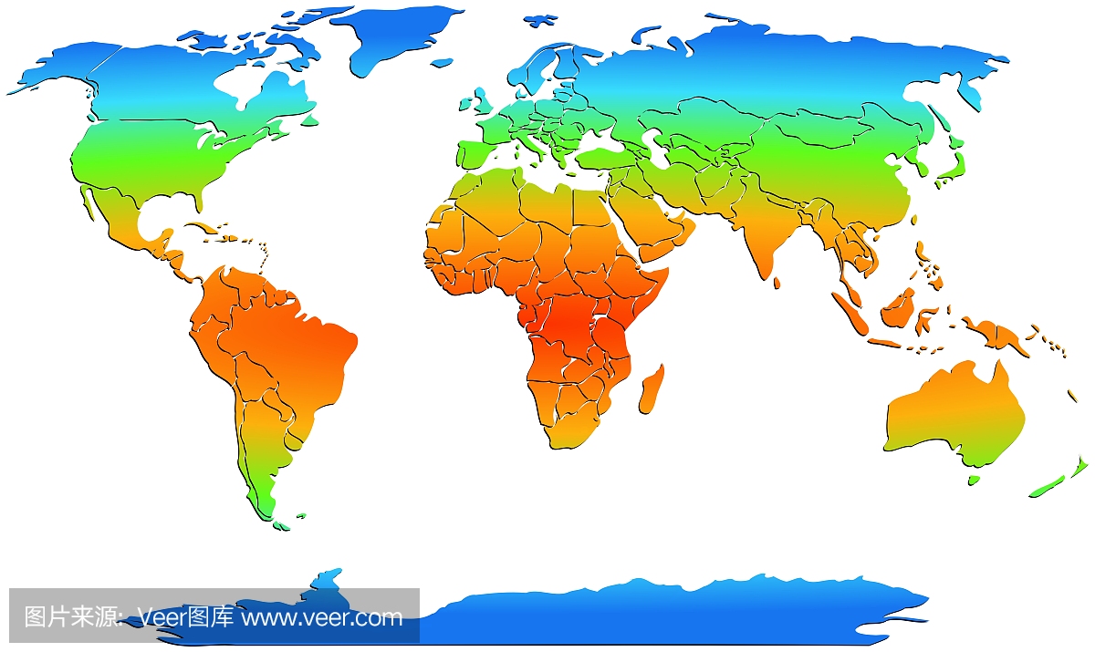 世界地图彩色的大陆在白色
