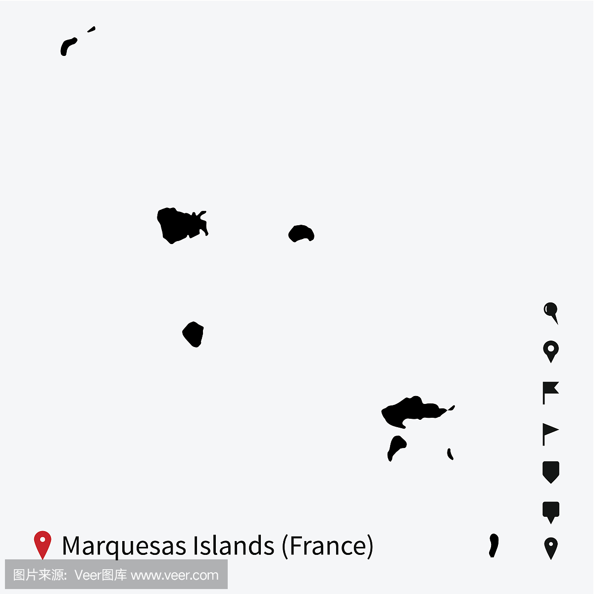 高详细的矢量地图的马克萨斯群岛与导航针。