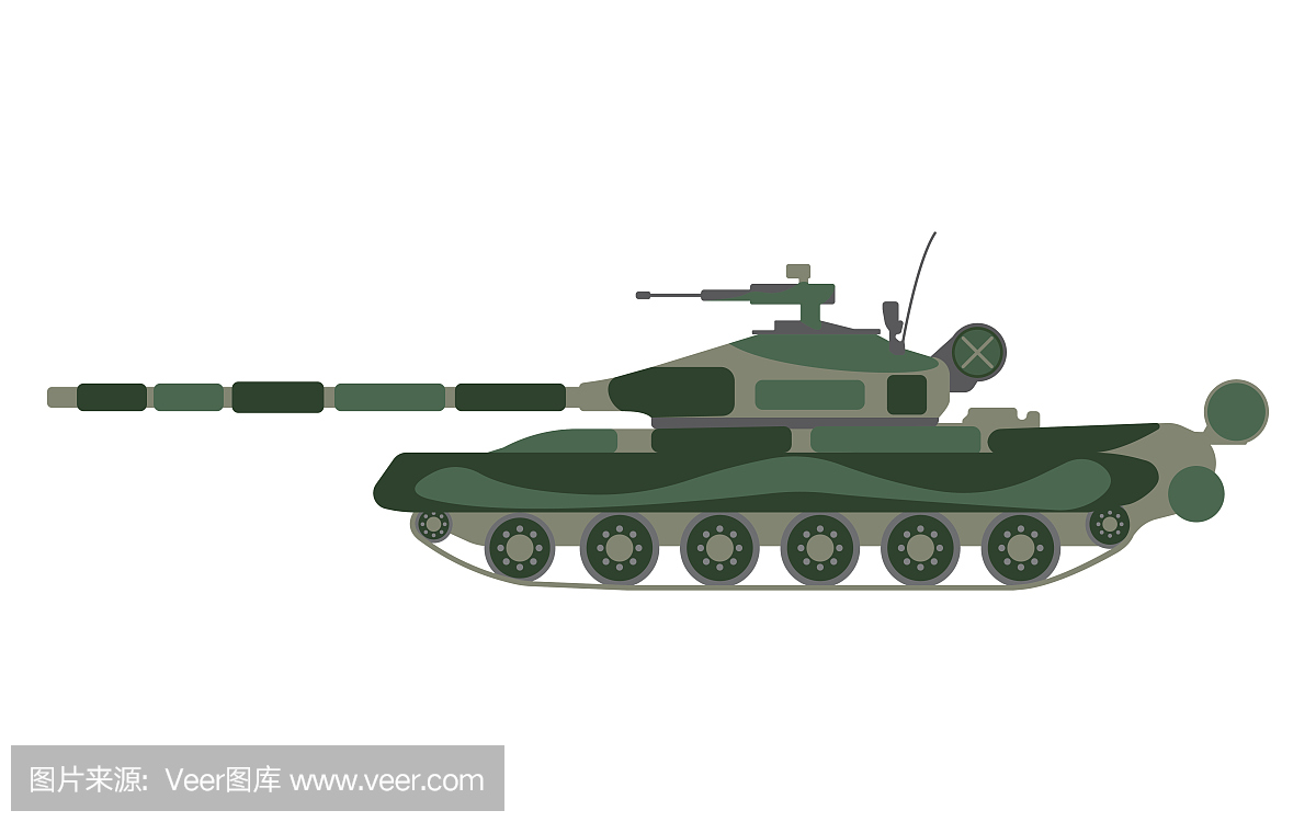 坦克卡通。军事设备图标。矢量图
