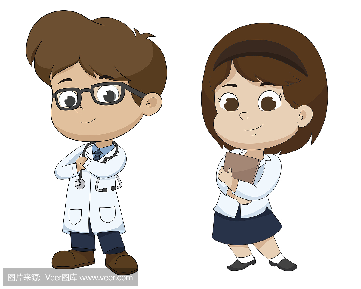 男孩和女孩在职业的医生的服装。
