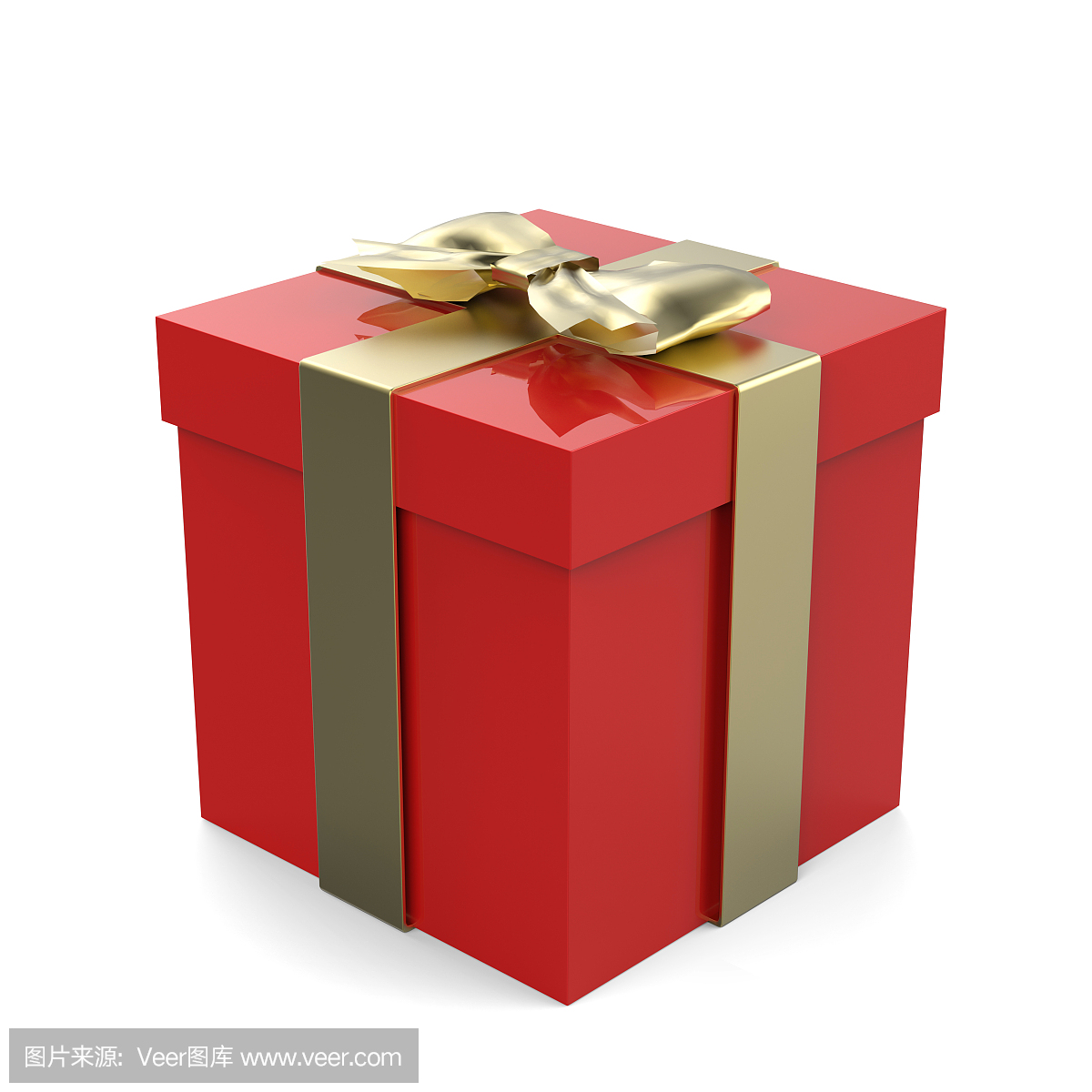 圣诞节礼物盒,有金黄丝带和金黄弓的红色箱子