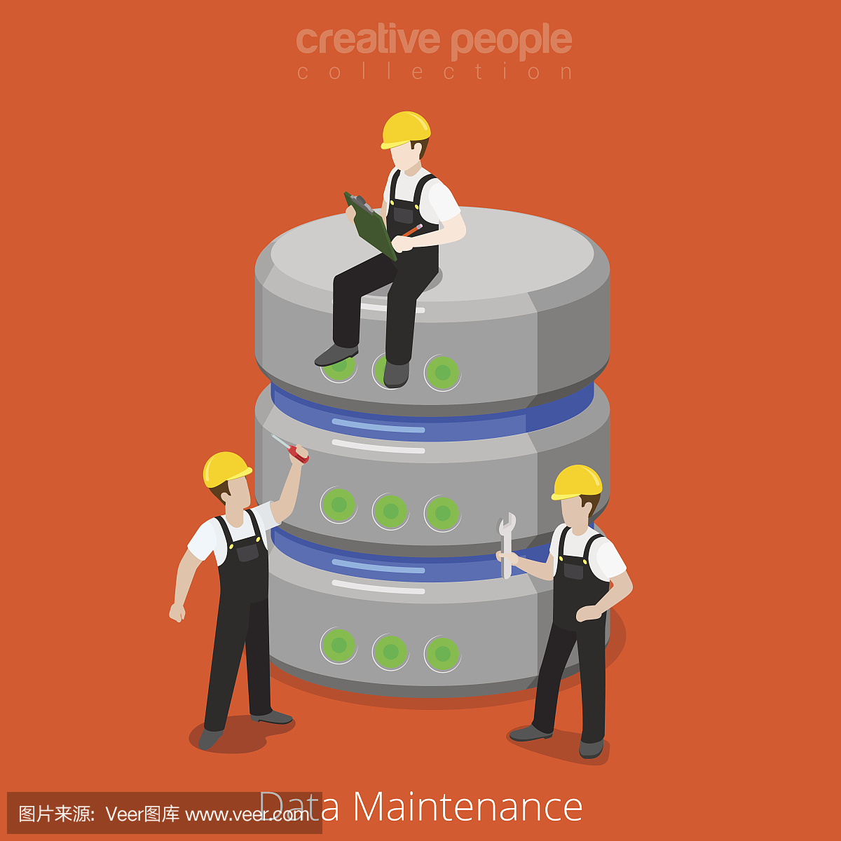 HDD数据库存储维护SQL备份过程图标。平面