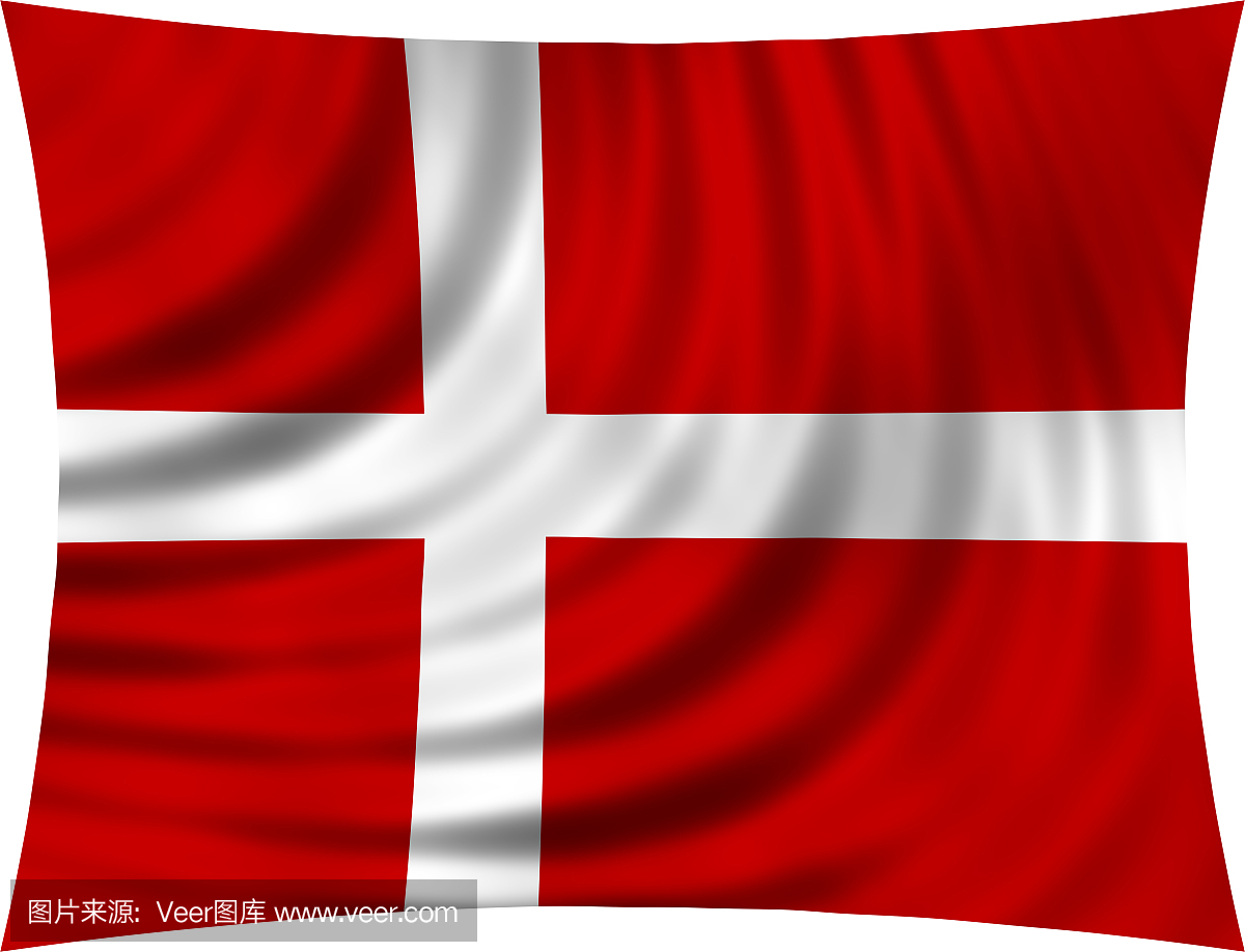 在丹麦挥舞着在白色隔离的风的国旗