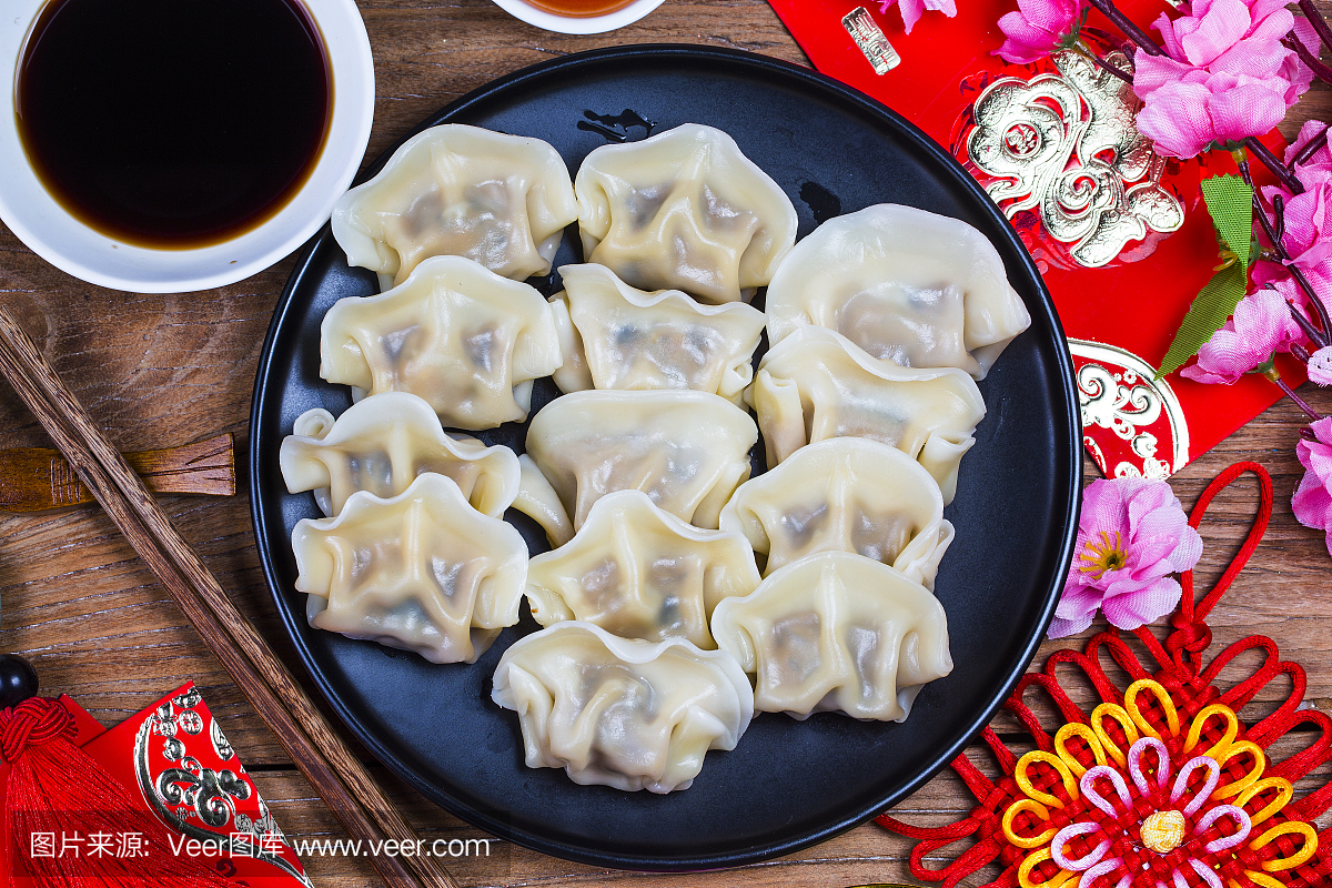 Chinese Jiaozi new year food, spring festival fo