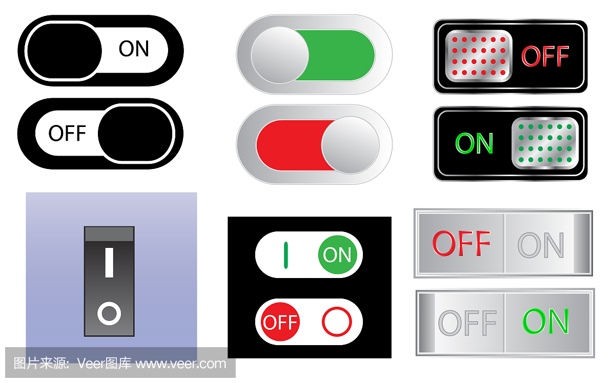 电源开关标志图标集,开和关按钮