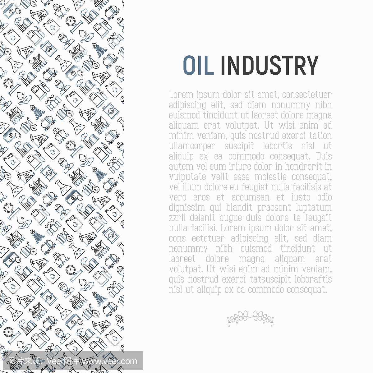 石油行业概念与细线图标:天然气,石油,柴油,卡车
