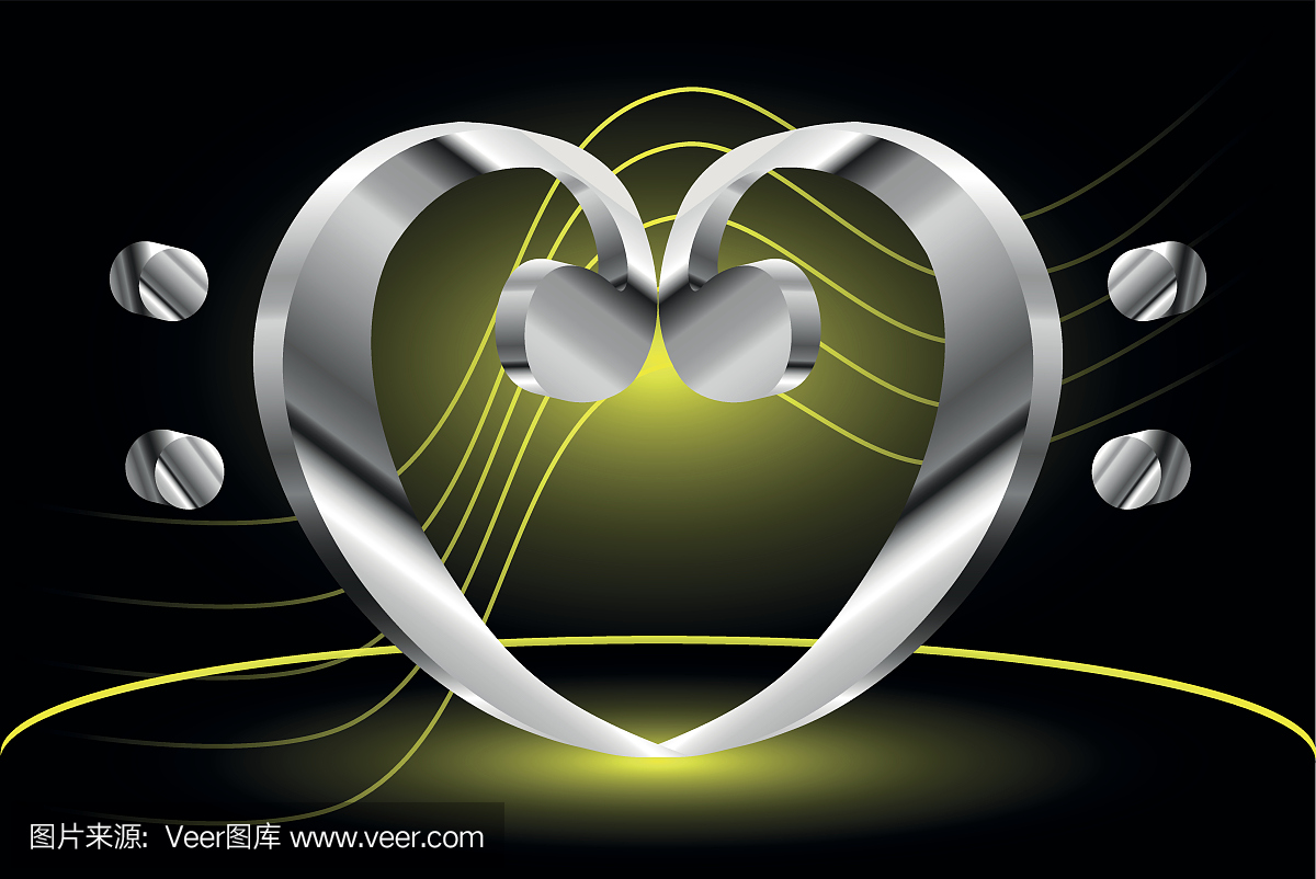 音乐笔记和心脏低音谱号,