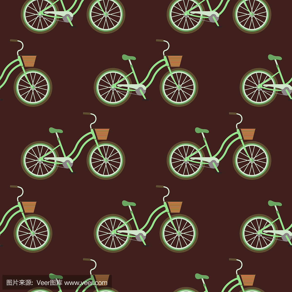 矢量自行车复古风格旧自行车无缝图案背景运输