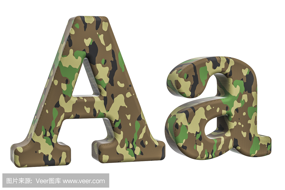 伪装军队字母A,在白色背景隔绝的3D翻译