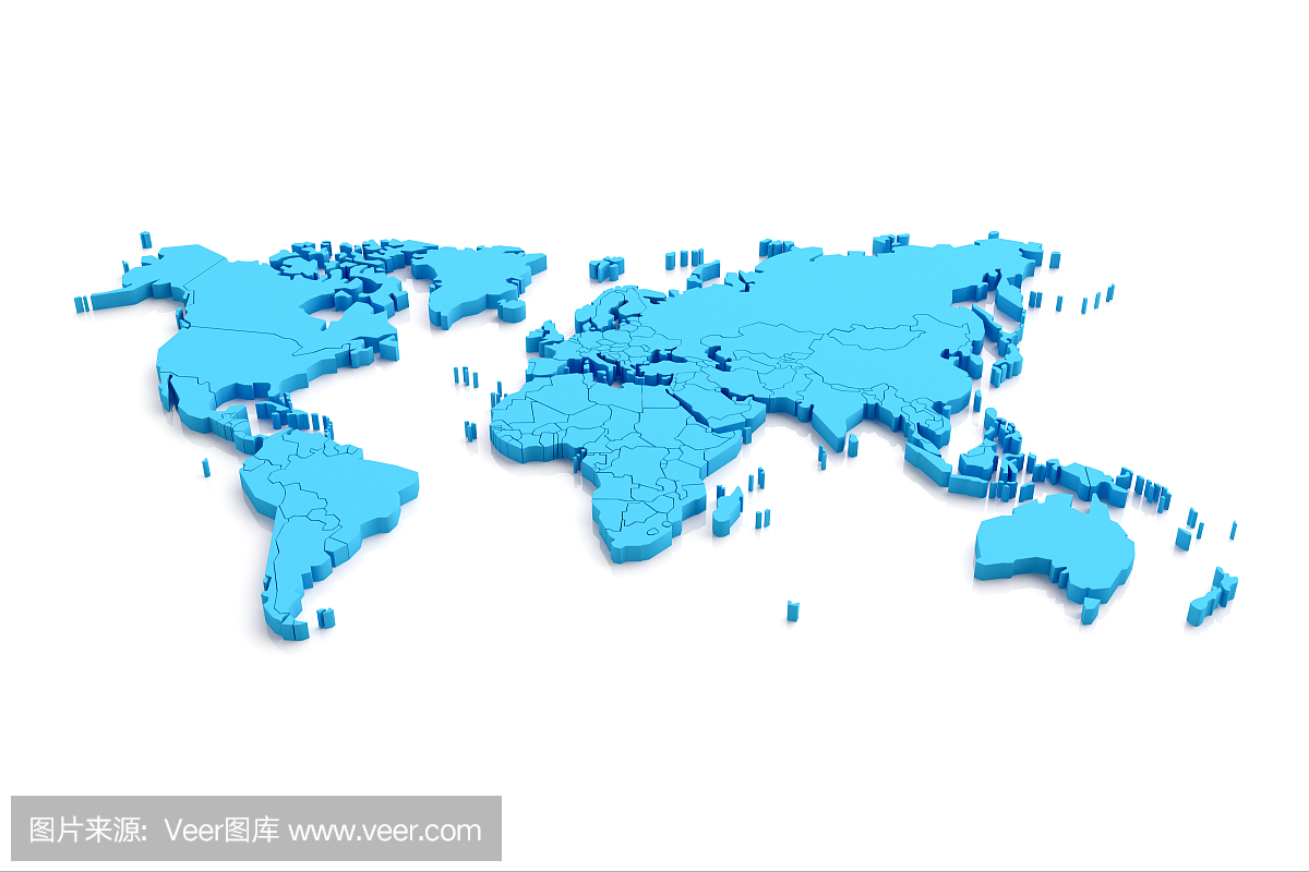 3d孤立的背景上的蓝色世界地图