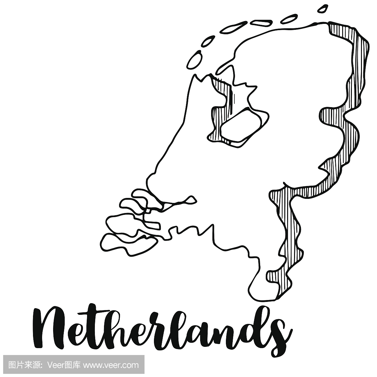 手绘的荷兰地图,矢量图