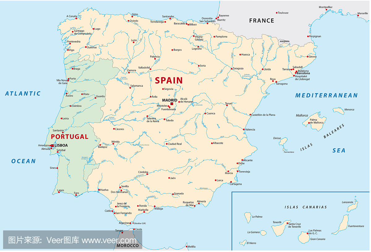 西班牙,葡萄牙地图