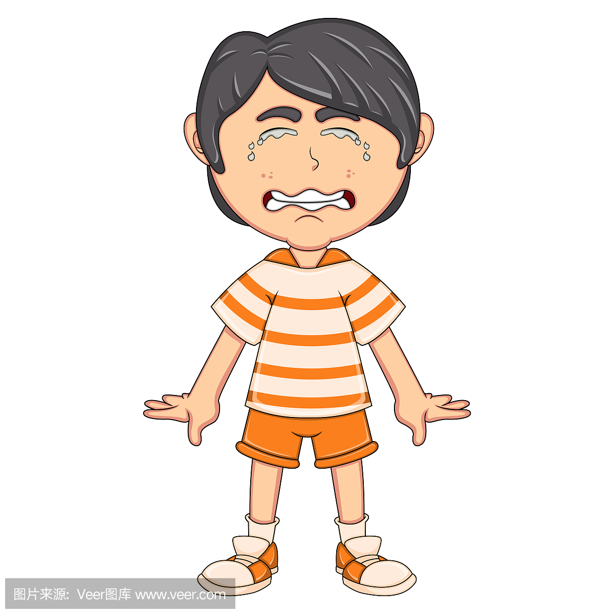悲伤哭泣的男孩卡通