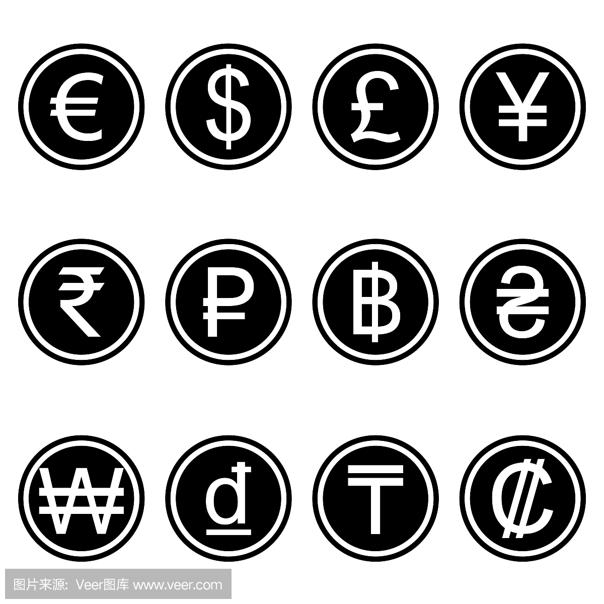 货币符号图标简单的黑色套