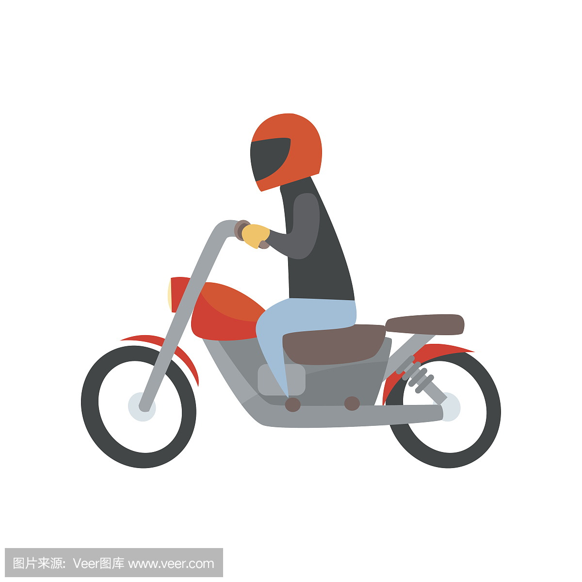 人头盔骑摩托车卡通矢量插图