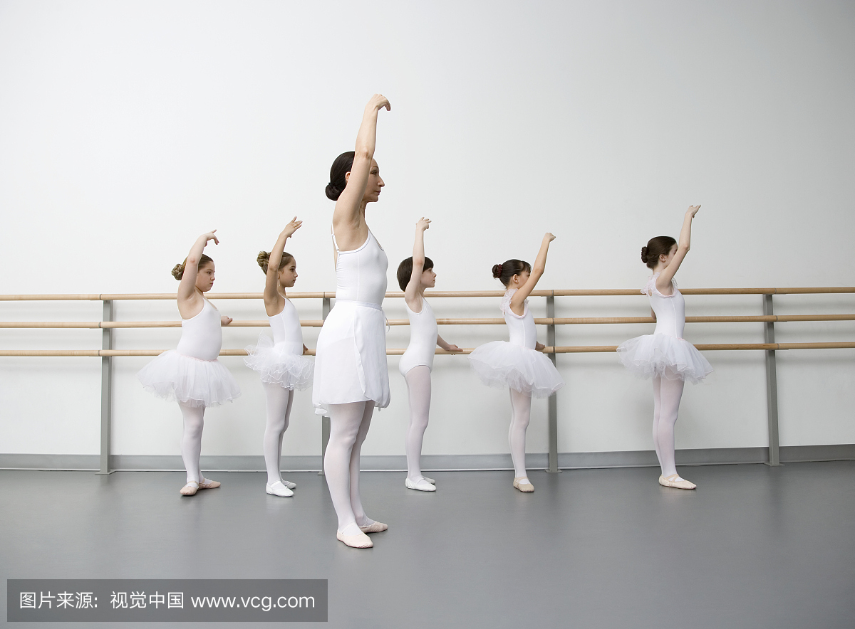 芭蕾教师指导孩子(9-13)上课练习