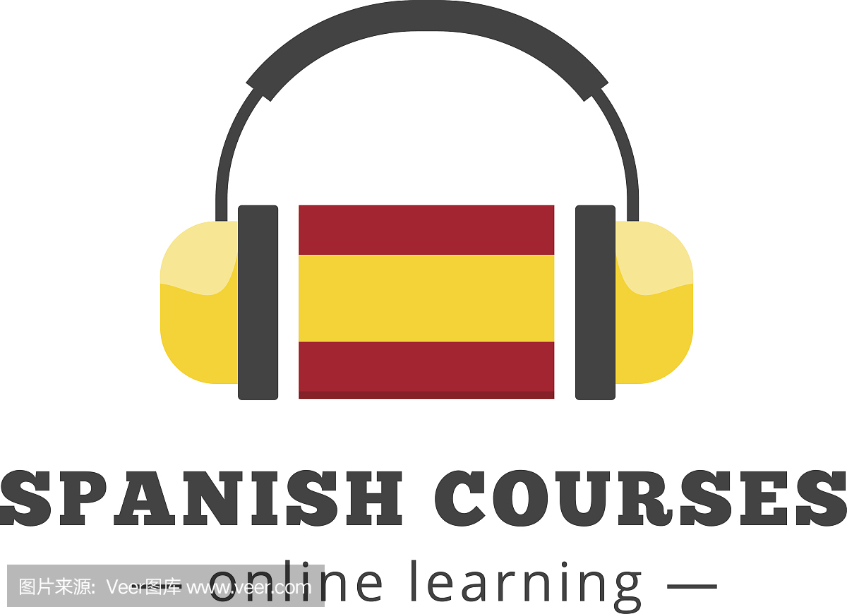 矢量西班牙语课程logo标志和耳机的概念