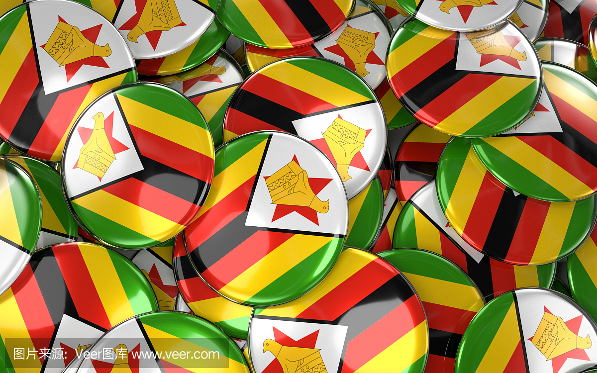 津巴布韦徽章背景 - 津巴布韦堆积国旗按钮。