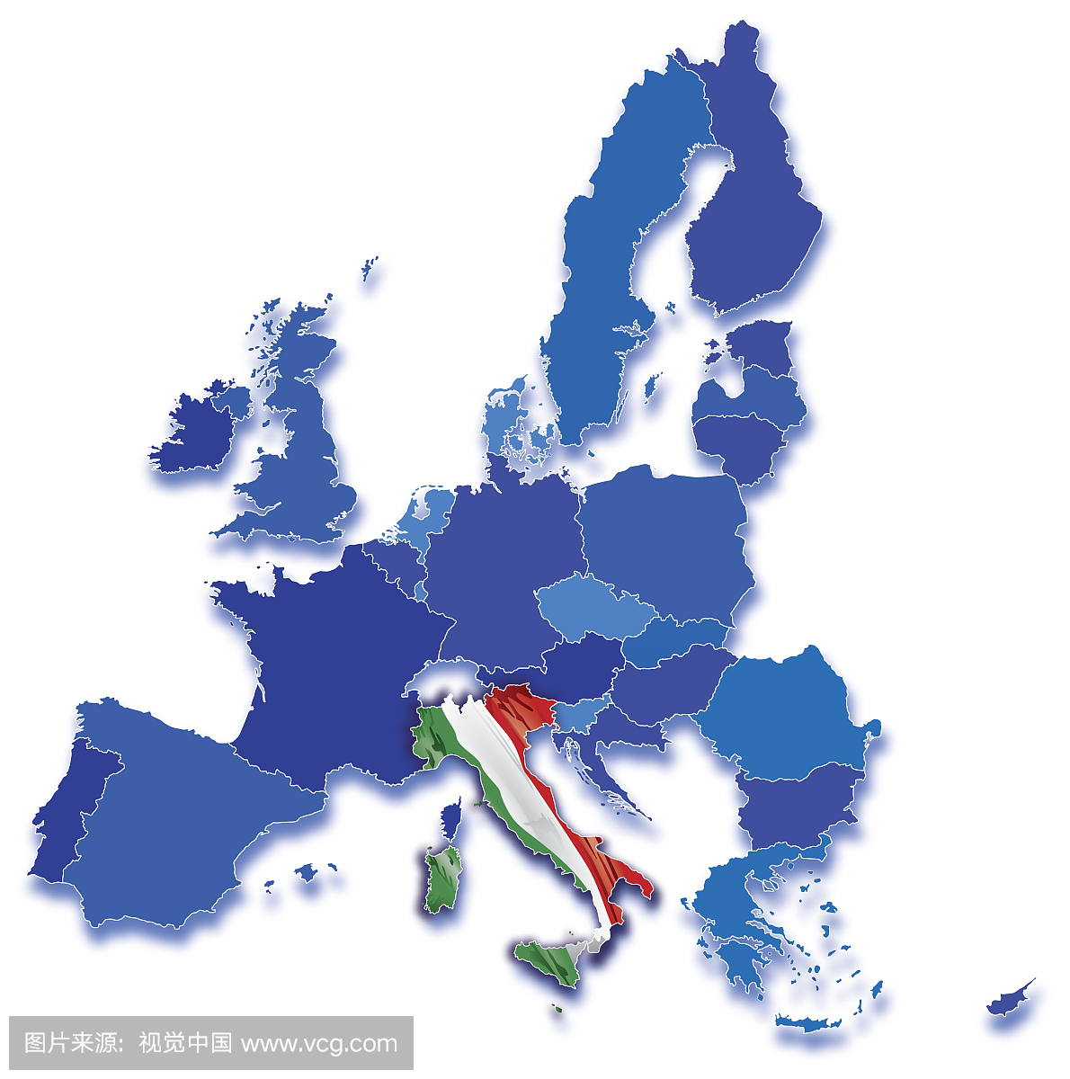 意大利在欧洲共同体地图上与所有国家