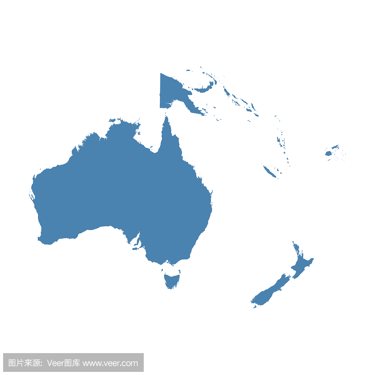 澳大利亚和大洋洲地图。平面矢量