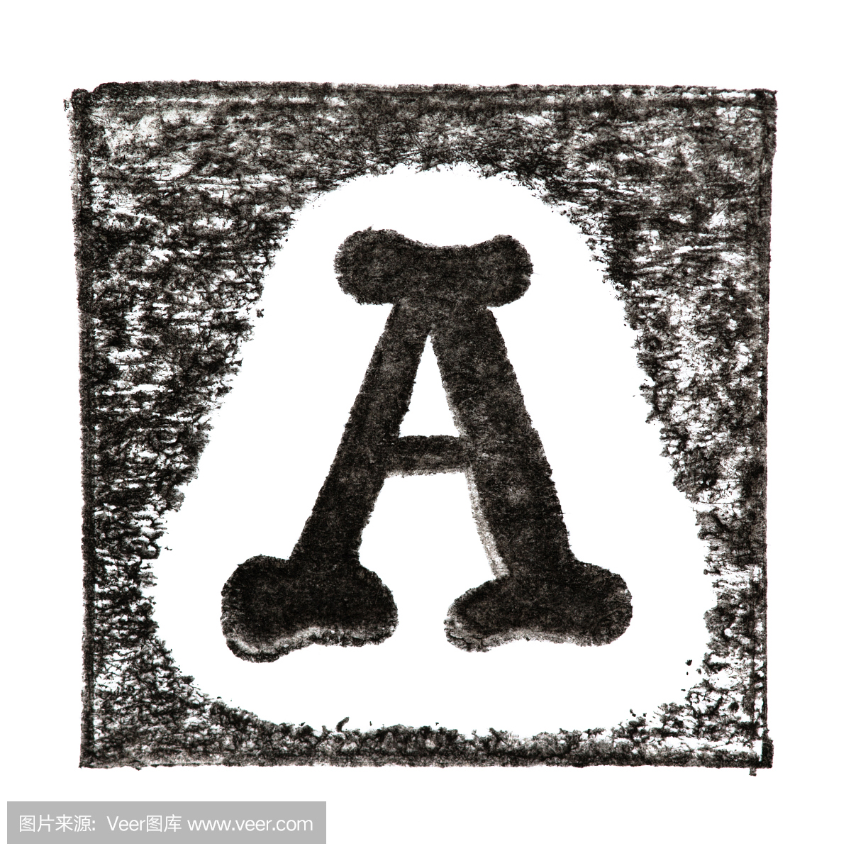 英文大写字母'A'打印孤立在白色背景上的黑色