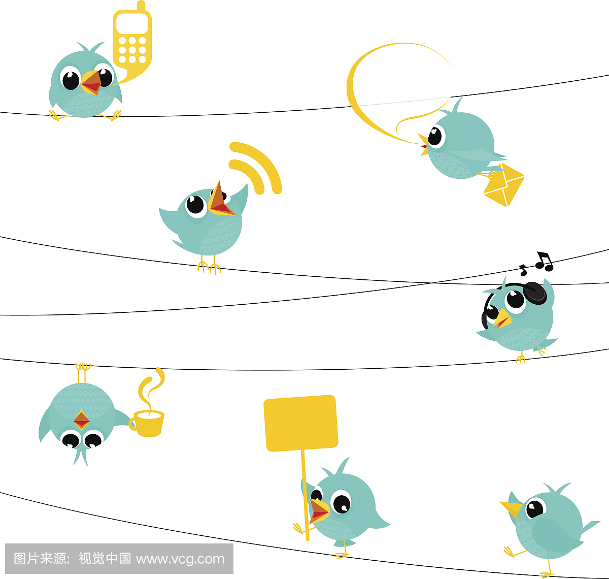 鸟,鸣叫,蓝鸟,饲料,社交媒体,文字,跟随,卡通,最小