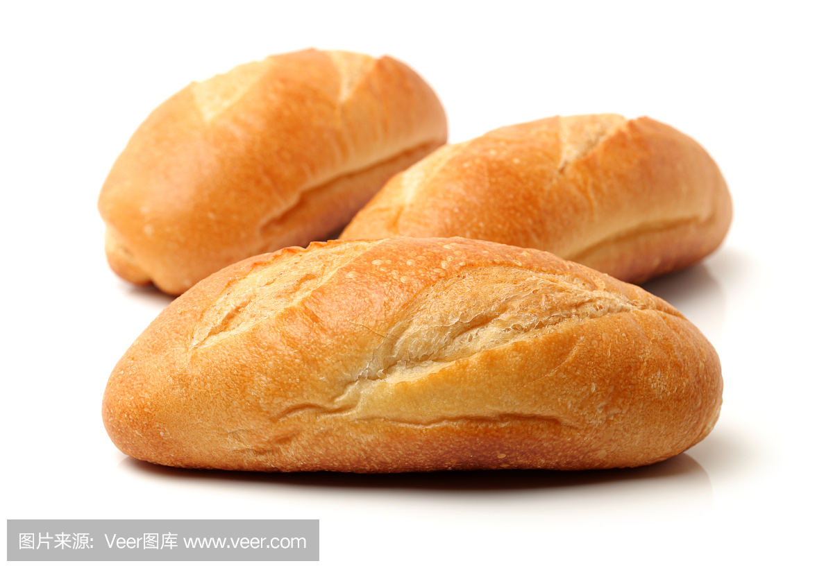 硬皮迷你长方形面包在白色背景上的面包