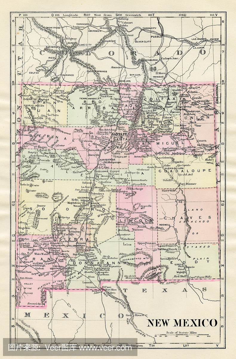 新墨西哥州地图1885