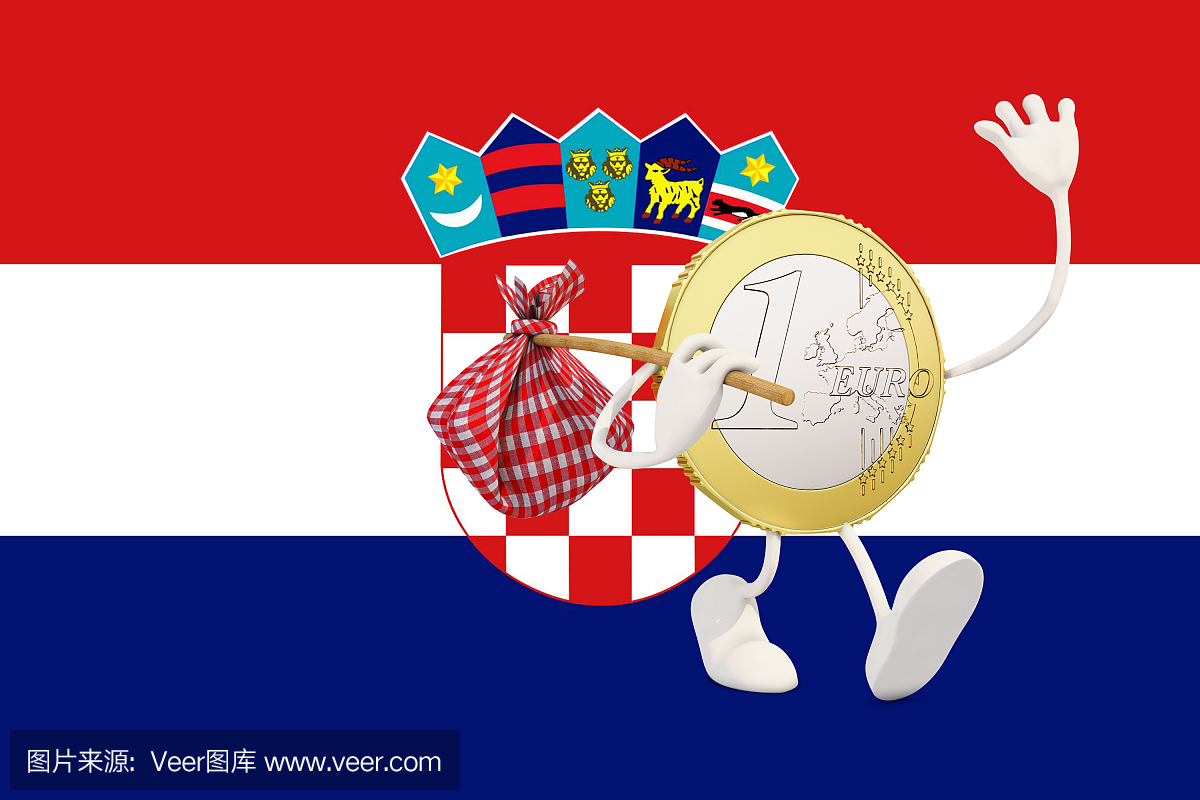 欧元硬币离开克罗地亚,3d渲染