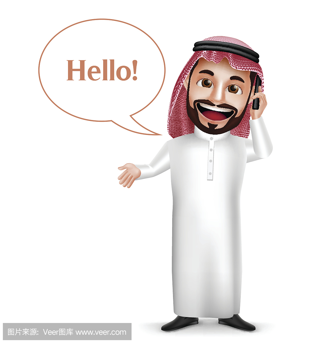 沙特阿拉伯男子矢量人物持有手机电话