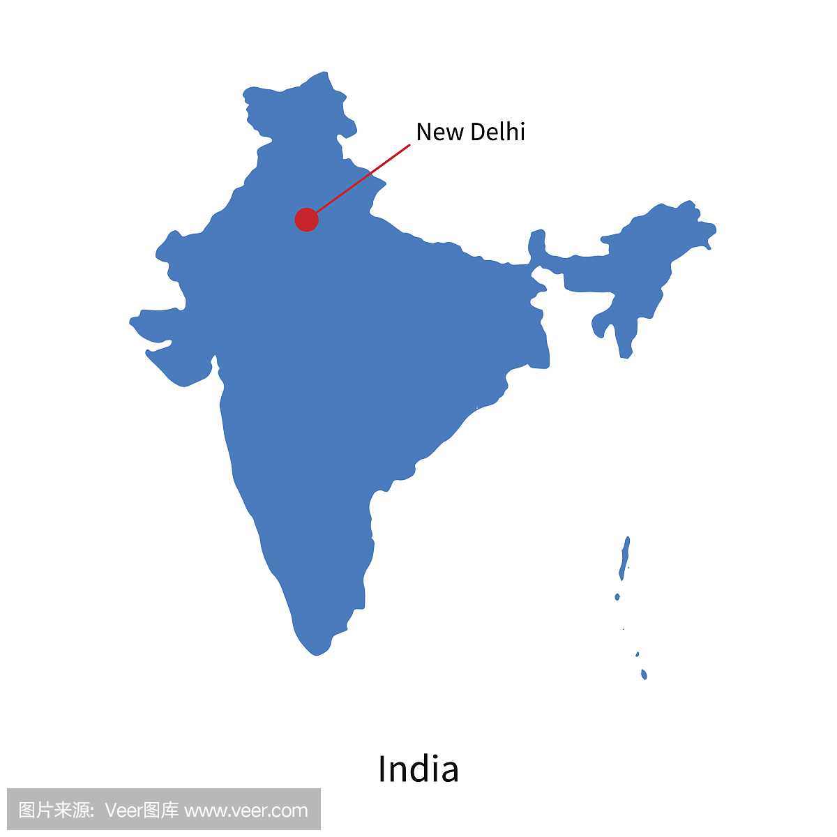 印度和首都新德里的详细矢量地图