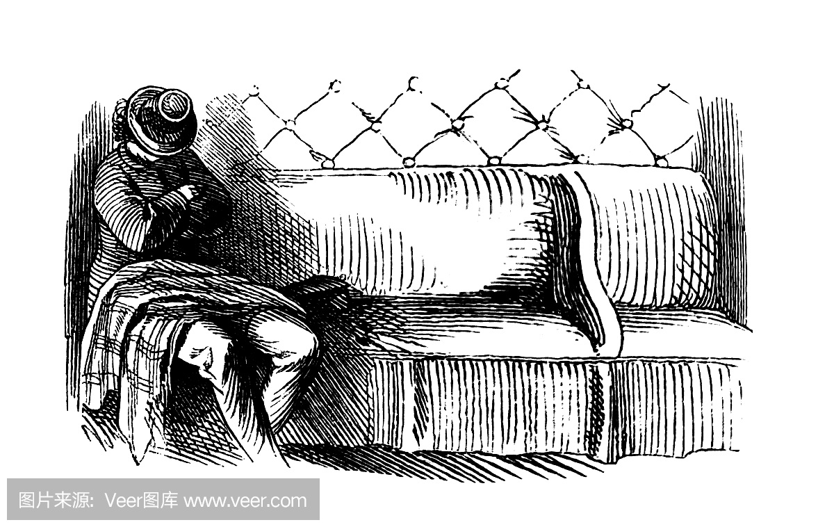 戴着帽子的男人睡在沙发上-1867